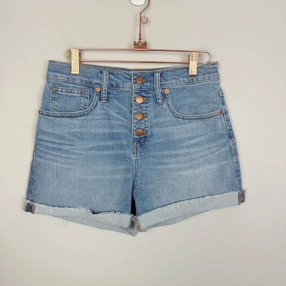 MADEWELL | Exposed Button Fly Denim Jean Shorts Cuffed Raw Hem Women’s Size 26 - Picture 2 of 9